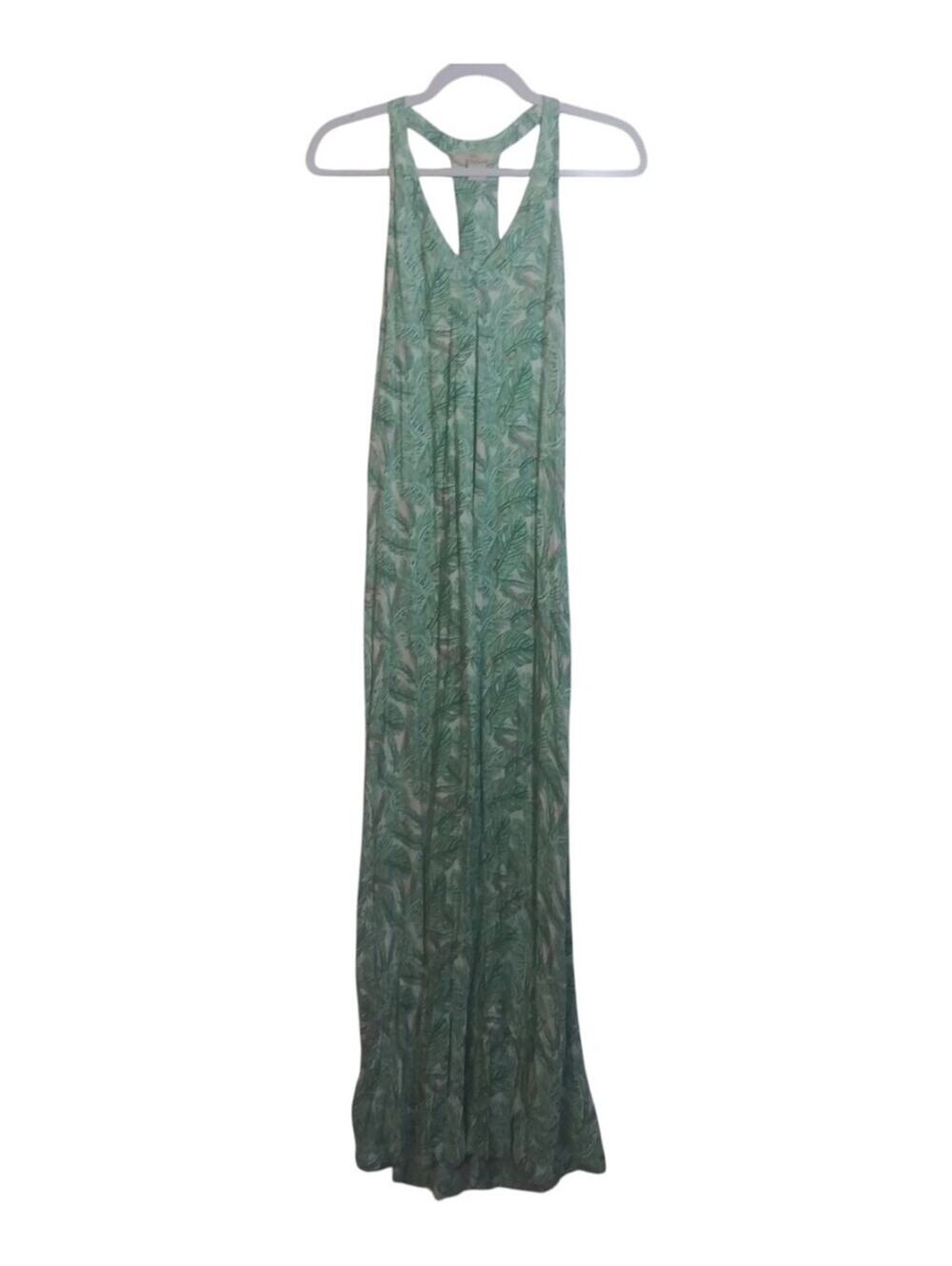 Bob Timberlake Sleeveless Green Leaf-Print Maxi Dress Vacation Tropical Size S